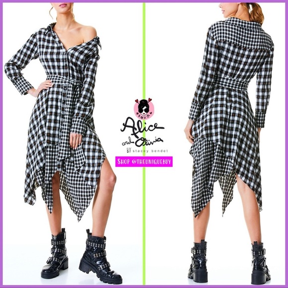Alice + Olivia | Dresses | Alice Olivia Cellie Black White Plaid ...